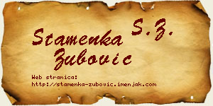 Stamenka Zubović vizit kartica